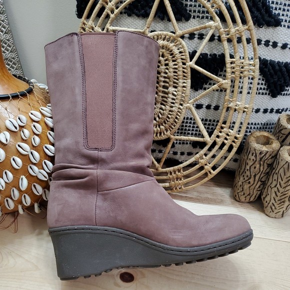 Keen Akita Wedge Slouchy Boots Mid Calf Pull On Mauve Leather Women's 10/40.5 - Picture 9 of 16